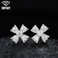 New Design Iced Out 925 Sterling Silver Flower Jewelry Fine VVS D Moissanite Earrings Hip Hop Four Leaf Stud Earrings