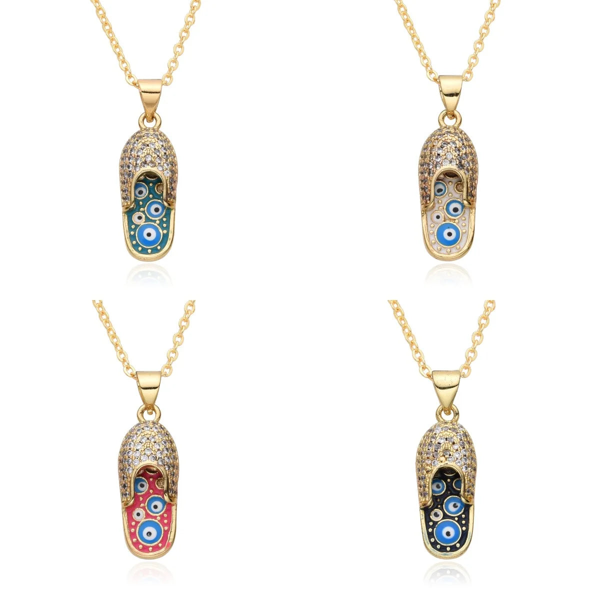 Cool Summer Hot Sale Copper Micro Inlay Jewelry Oil Dripping Devil Eye Slipper Pendant Necklace
