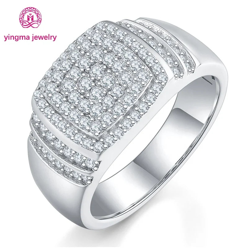 925 Silver White D VVS1 Brilliant Cut Moissanite Diamond Rings for Men Popular Style Fine Jewelry Iced Out Hip Hop Style
