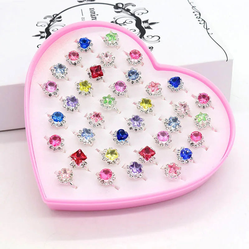 Plastic Cute Cartoon Gift Rings for Girls Children Jewelry Crystal Zircon Ring for Kids Gift