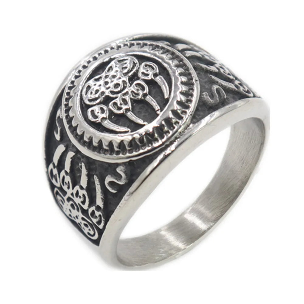 Fashion Vintage Man Jewelry Chunky Silver Men's Ring Stainless Steel Viking Claw Ring