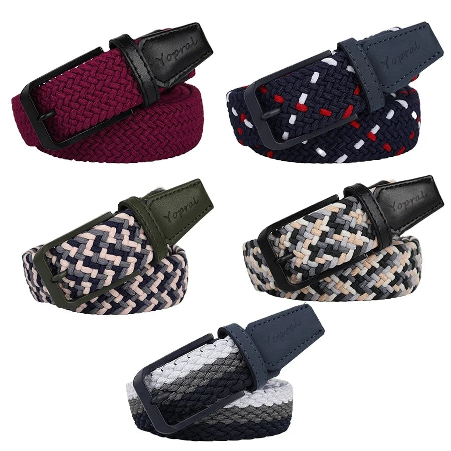 Yopral Golf Custom Multicolor Elastic Nylon Braided Design Golf Belts Men 1.25" Wide 126CM Length Copper Buckle