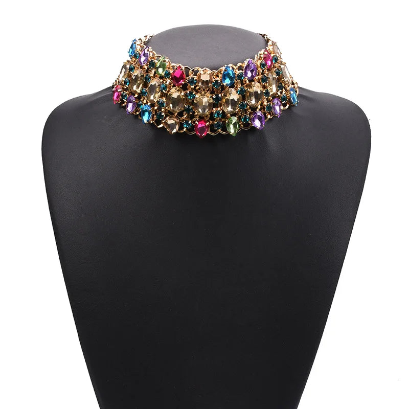 Luxury Shiny Gem Jewelry Necklace Clavicle Chain Alloy Multilayer Water Drop Rhinestone Necklace for Women Female
