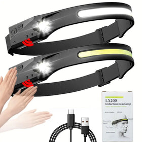 350 Lumens Headlamp Rechargeable COB LED Headlight With Motion Sensor Headtorch for Emergency Rescue Camping Hiking Fishing