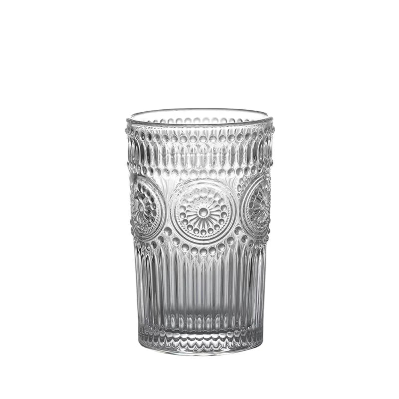Premium Quality Romantic Drinking Glasses Tumblers Lead-Free Vintage Glass Cup Sun Flower Embossed Logo Glass Mug