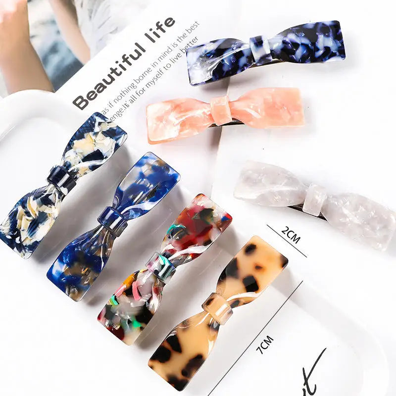 Accept ODM OEM Women's Acetate Bow Hairpin Hot Selling Handmade Lock Spring Clip Leopard Print Simple Alloy Duckbill Clip