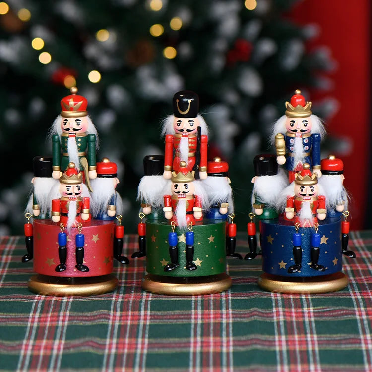 Popular 20cm Custom Christmas Wooden Nutcracker Music Box for Festival Presents