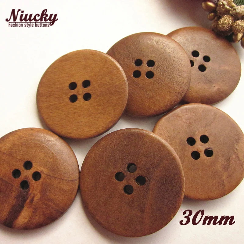 Basic 30mm 4 Holes Light Coffee Bread Wood Coat Buttons for Sewing Big Wood Buttons for Shoes DIY Decoration