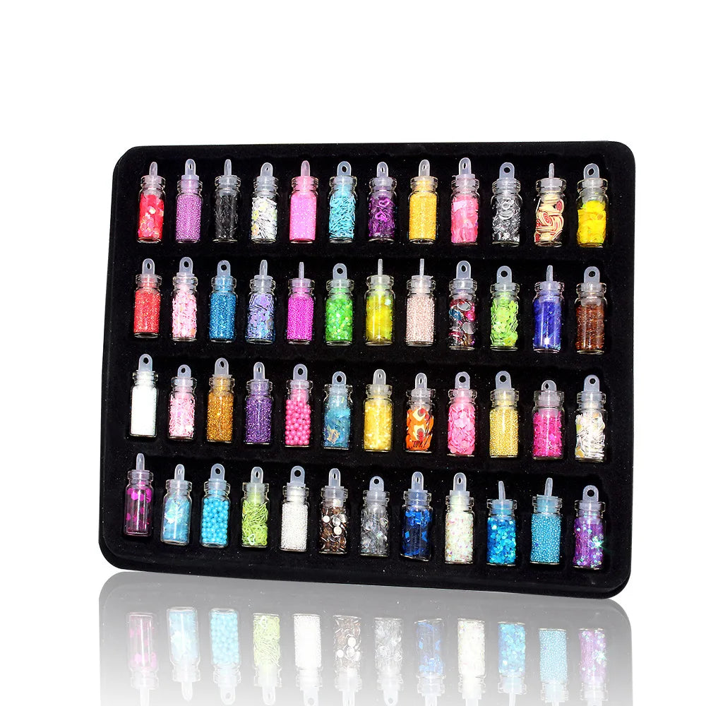 48Pcs Mixed Plastic Nail Art Sequins Set Glitter Powders 3D Ultra-thin Sticker Flakes Luxurious Manicure Decoration for Nail