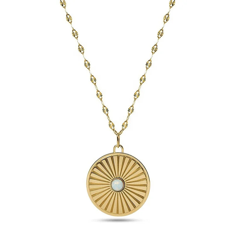 Milskye Custom 925 Sterling Silver Lip Chain Circle Sun Moon Opal Pendant Necklace