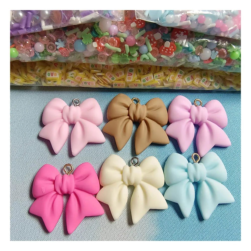 Resin Bow Tie Pendants Flat Back Cabochons Jewelry Bracelet Handicraft With Hook Fit Key Ring DIY Decoration