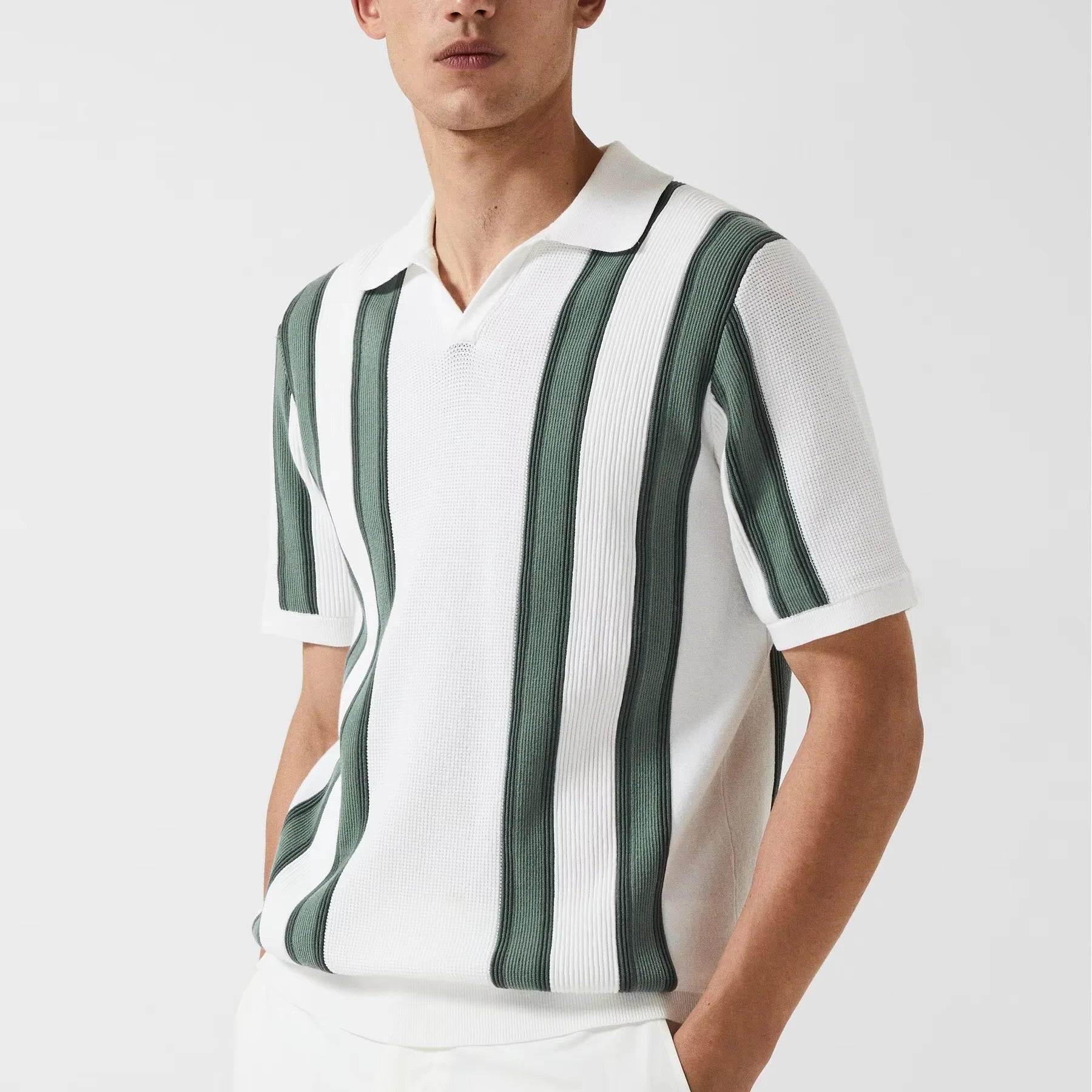 Custom Design Logo Short Sleeve Crochet Knitwear Summer Casual Fashion Knitted Striped Knitted T-shirt Men's Polo Shirts