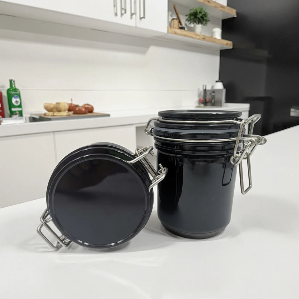 Customized 100ml Black Shine PET Plastic Empty Cosmetic Jars with Easy Open End and Screen Printing for Eye Cream & Hair Oil