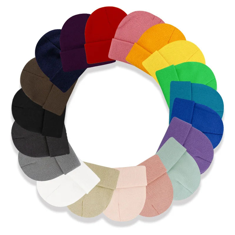 Multi Colors Blank Winter Hats for Men Women Knitted Solid Color Warm Beanie Hats Custom Embroidery Logo Common Travel