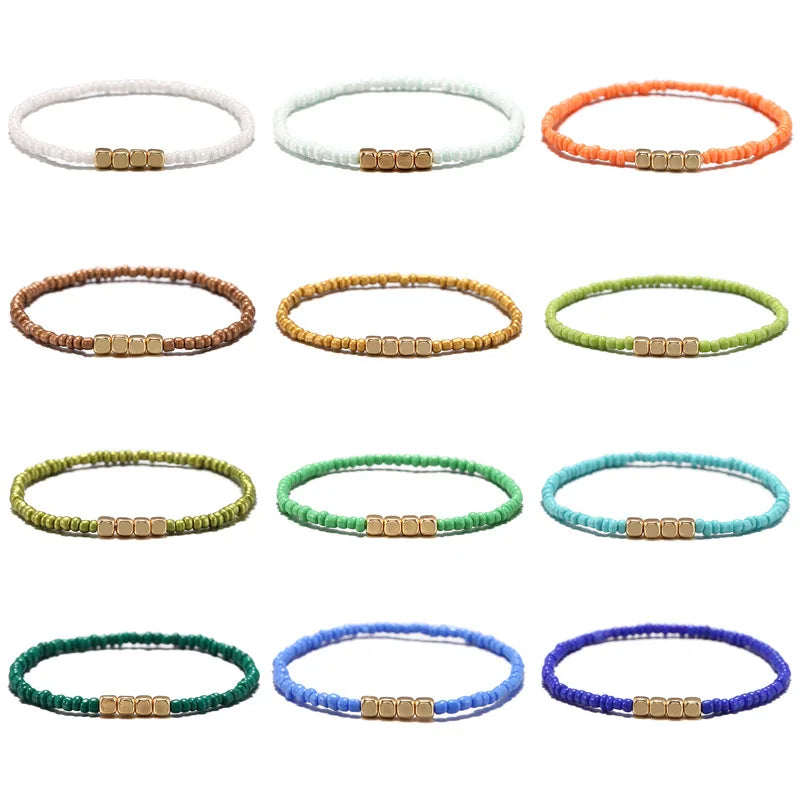 Bohemian Beads Bracelet Beaded Jewelry Braided Adjustable Friendship Bracelets Beads Elastic Chain Bracelets for Women Men