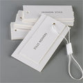 Custom Fashion Design logo Brand Name Garment Luxury Paper Metal Hanging Embossed Clothing hang Tags for Clothes Label