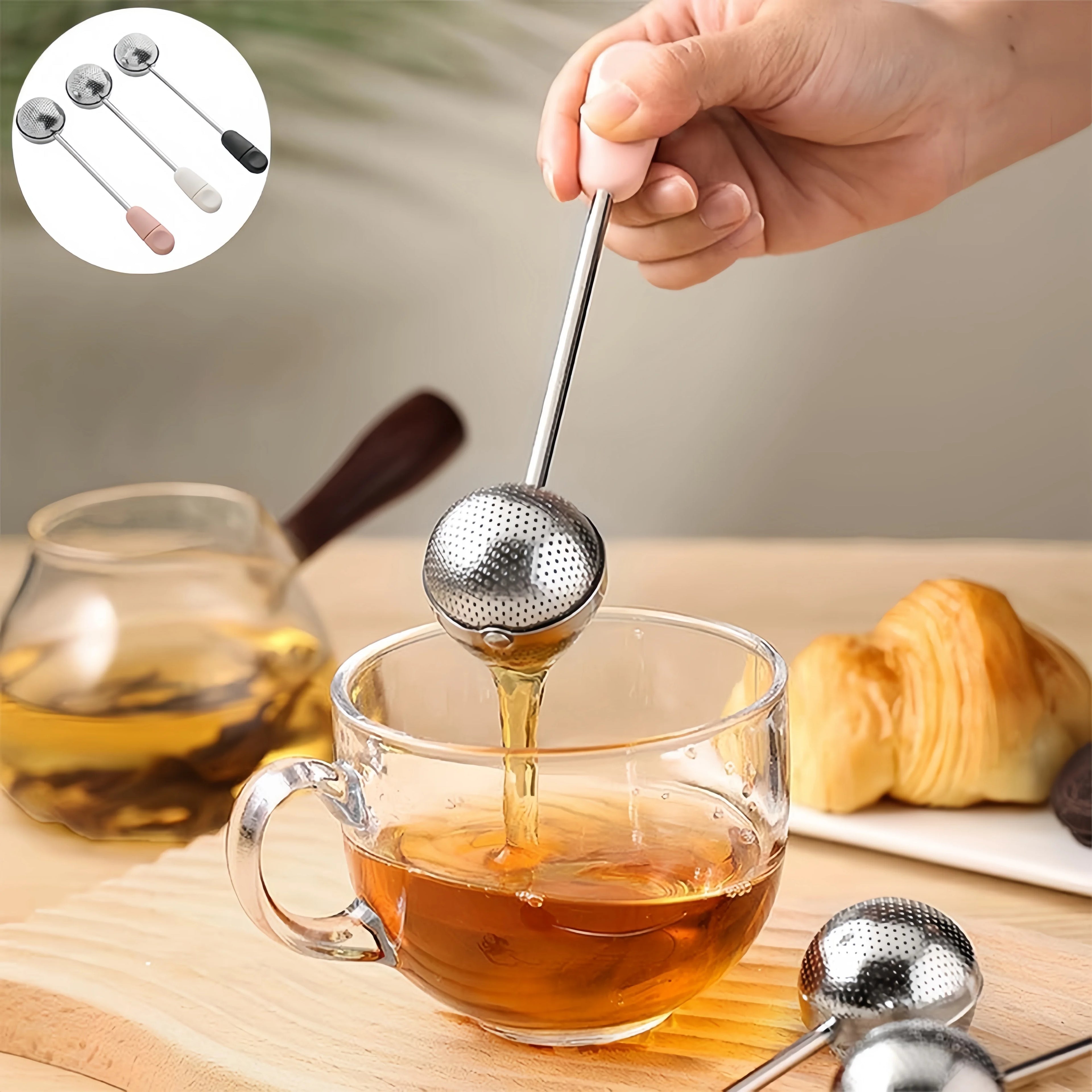 Reusable 304 Stainless Steel Long Handle Twisting Tea Ball Infuser for Cup and Teapot