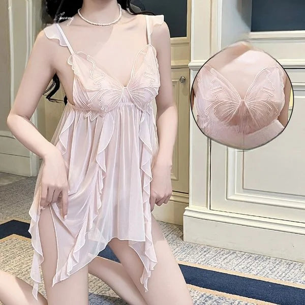 New Design Sexy Women Lingerie Lace Mini Skirt Nightgown Elegant butterfly Chest Babydoll Pajamas