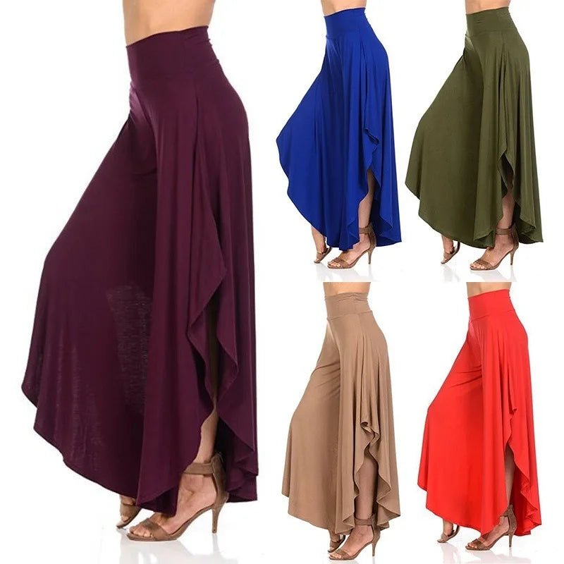 Women's Casual Hakama Irregular Flared Wide-Leg Pants in Multicolor Multiple Sizes with Natural WaistlinePlus-size dress