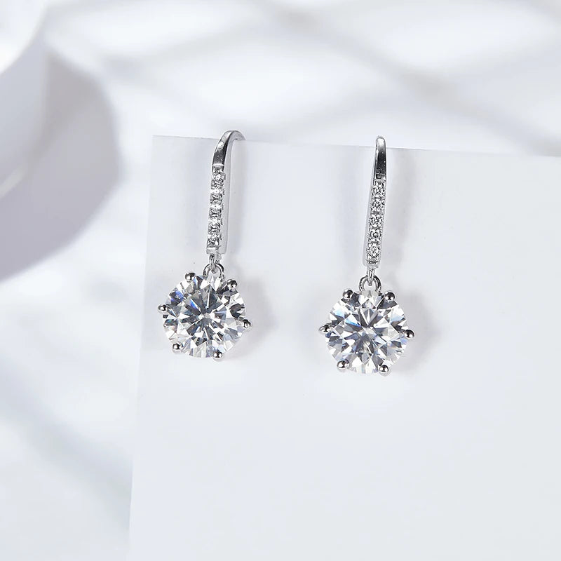 Starsgem Silver Earrings Round Shape Moissanite Gemstone S925 Sterling Silver Earrings