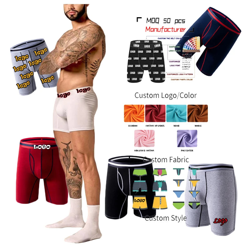 OEM OEM Breathable Bamboo Male Boxer Briefs Custom Logo Jacquard Cotton Men Underwear