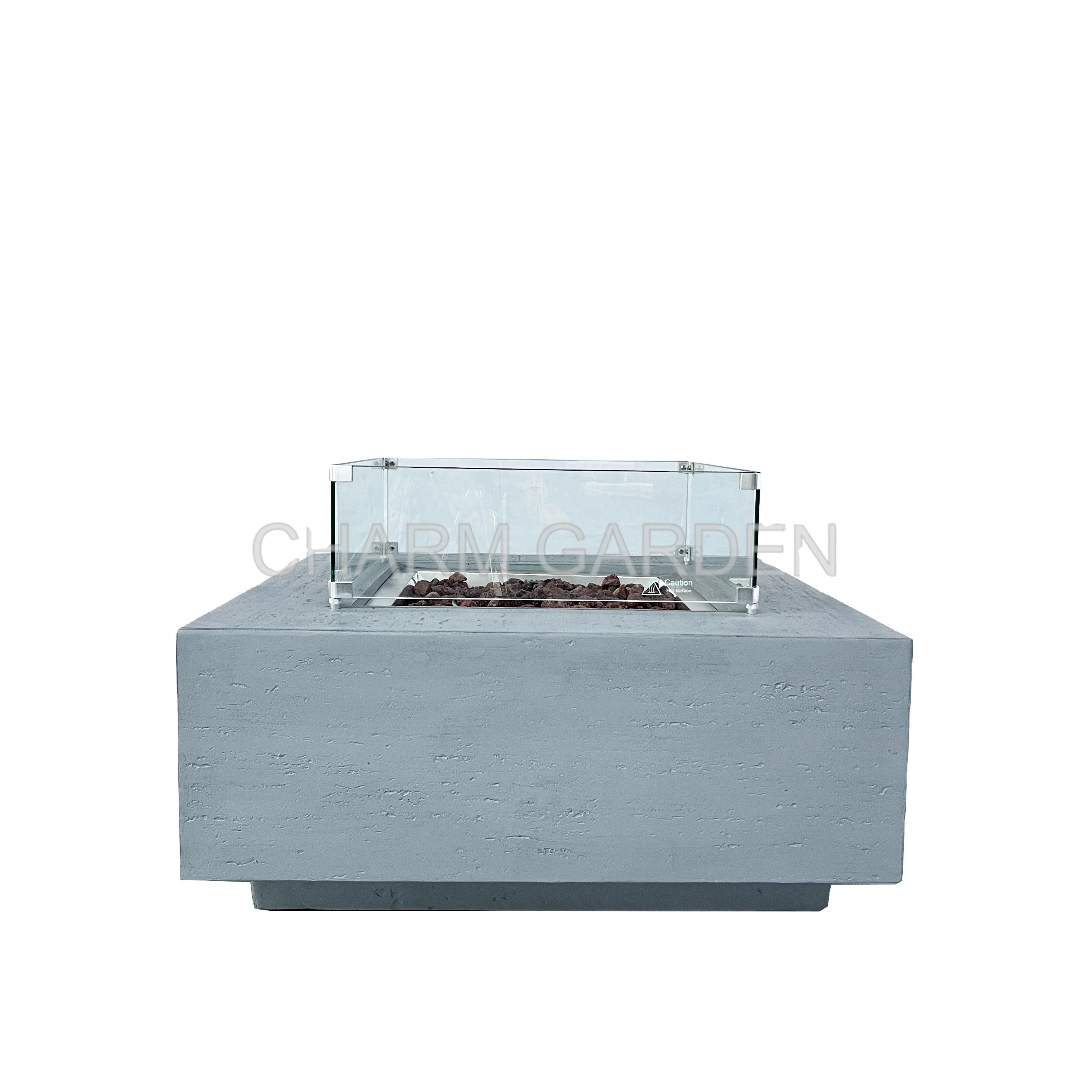 CHARM GARDEN Modern Outdoor Patio Fire Pit Coffee Table Propane Gas GRC Concrete CE & US Certified Garden Use