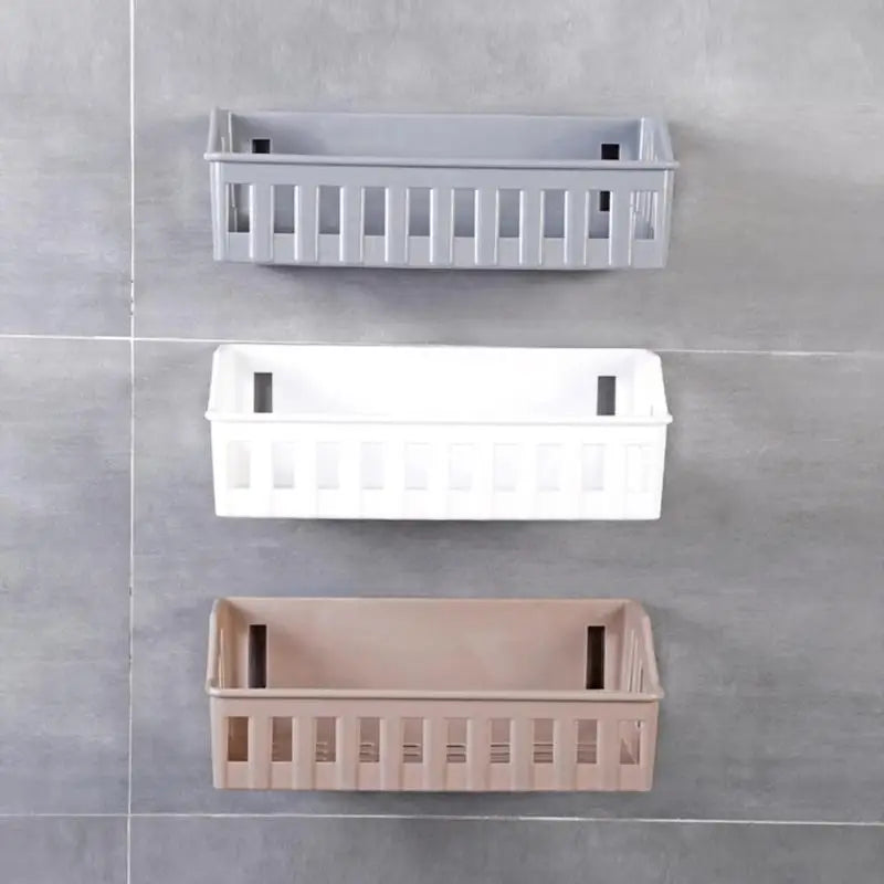 HelloWorld Creative Household Items Perforated Free Bathroom Shelf Simple Toilet Plastic Wall Mount Seamless Storage Basket Wash Rack