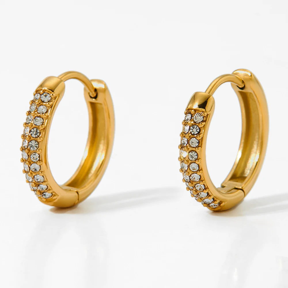 CLIORO Trendy Stainless Steel Earrings Elegant Waterproof Fashion Zircon Gold Plated Hoop Earrings Jewelry  for Women