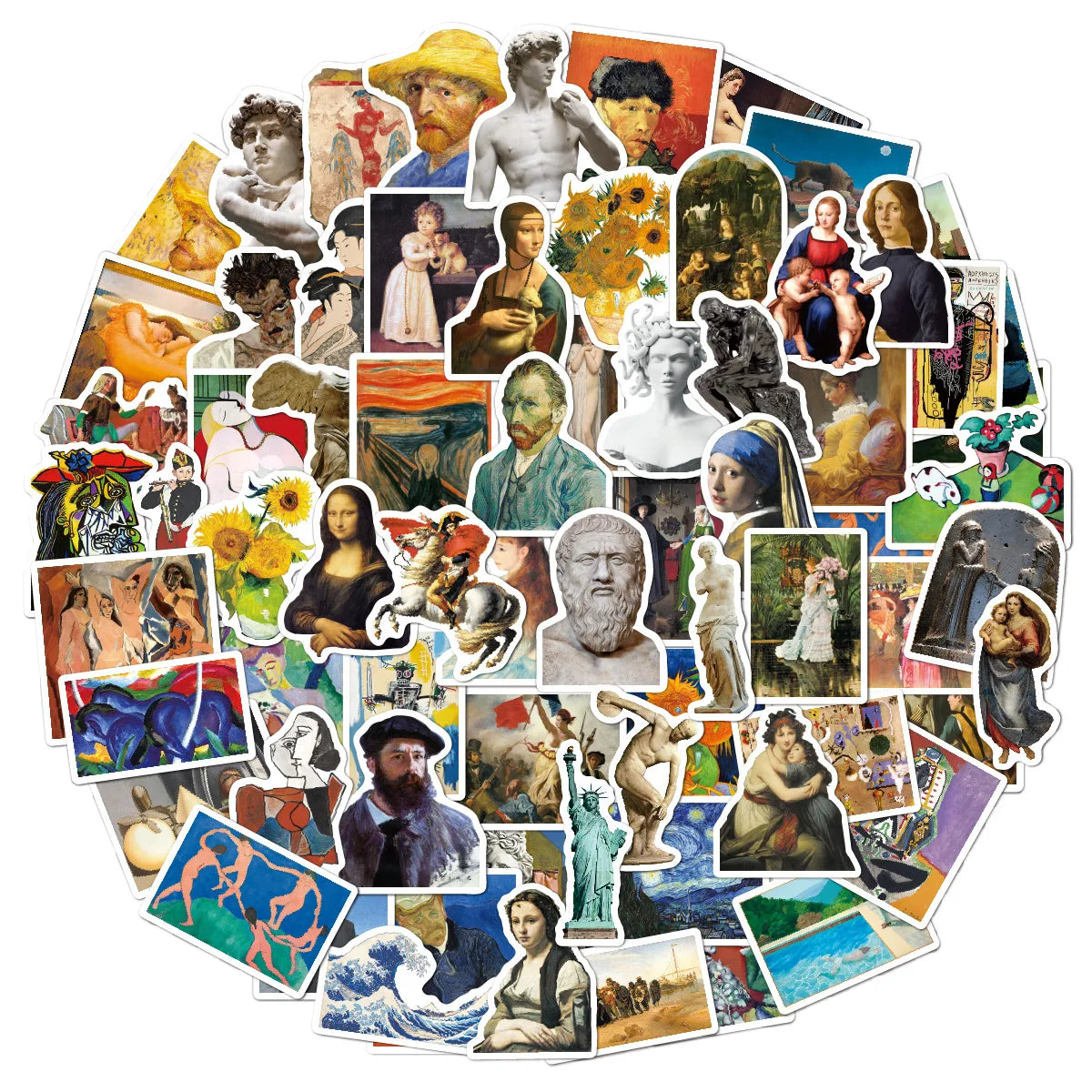 104Pcs Classic Famous Oil Painting Statue Graffiti Stickers for Refrigerator Bottle Laptop Vinyl Van Gogh Art Sticker