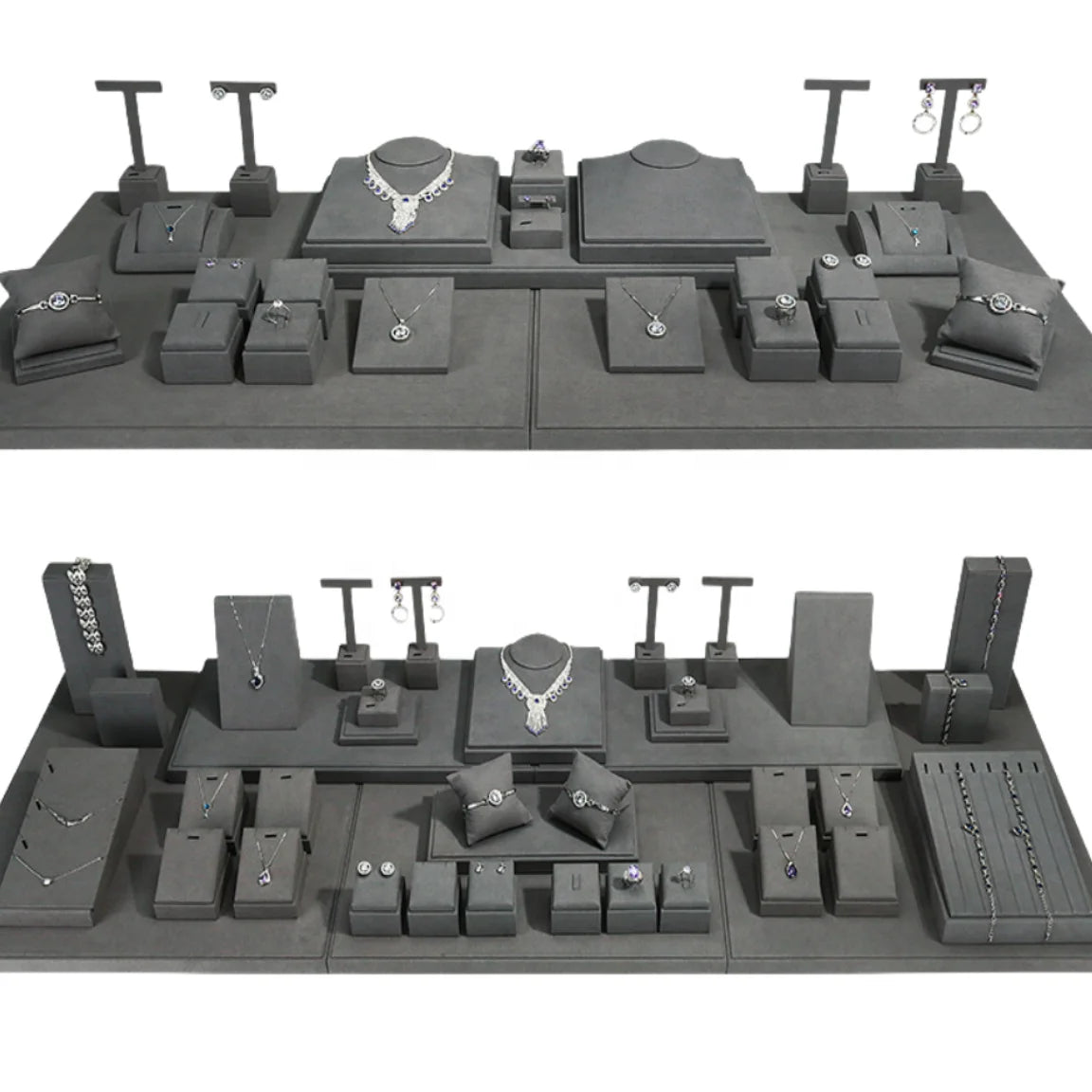 Engagement Low Faux Leather Box Ring Retail Counter Necklace Display Set Jewelry Stand Packaging with Microfiber