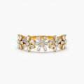 LOZRUNVE 18k Gold Jewelry Half Eternity Baguette Flower Ring for Women Sterling Silver 925