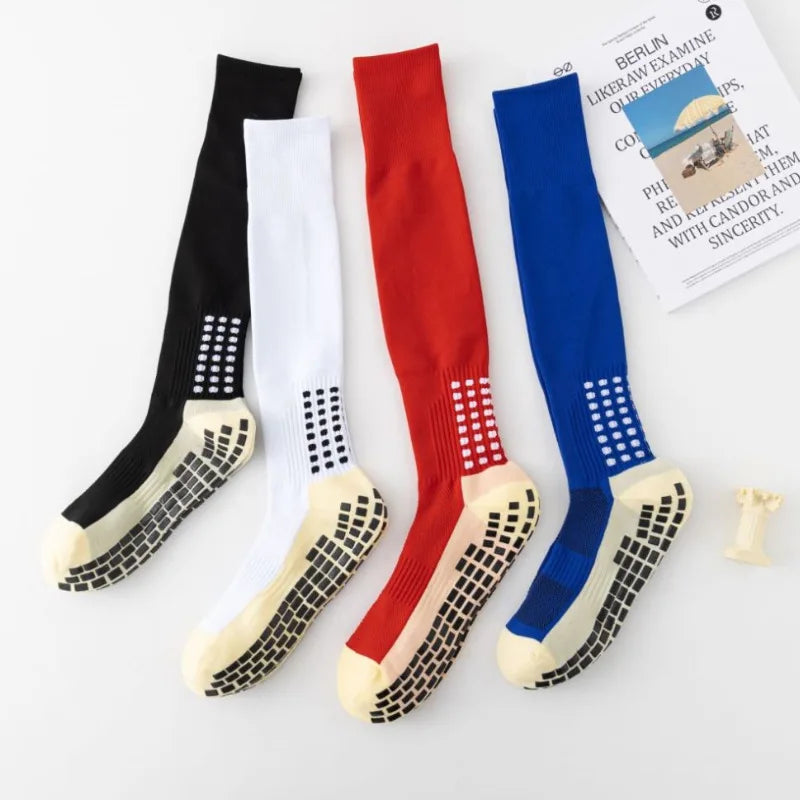 Whale OEM Custom Logo White Over Knee High Sport Compression Socks Anti Slip Crew Men's Soccer Grip Non Slip Football Socks