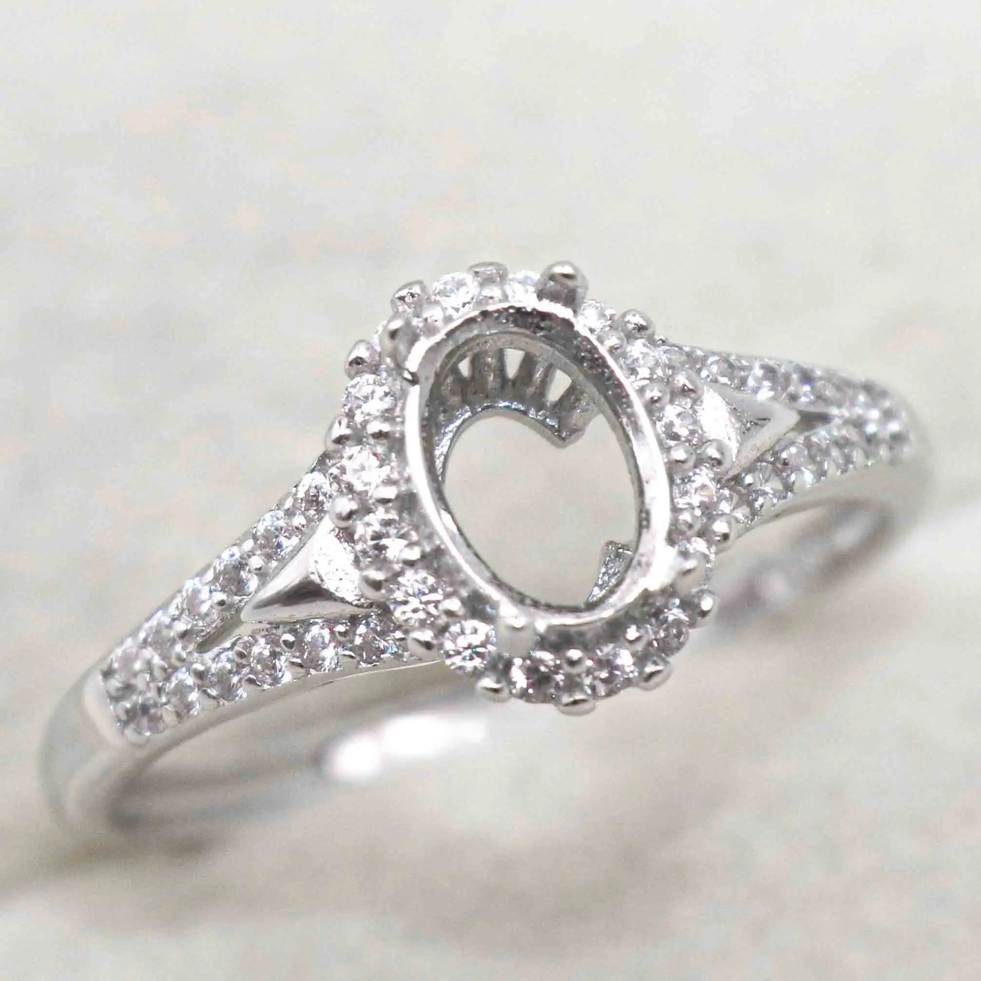 Sterling Silver 5*7mm Semi Mount Ring Frame Empty Blank Support Claw Setting S925 Base Holder Without Center Stone for DIY Inlay
