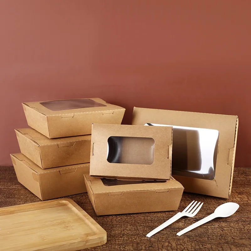 Kraft Paper Window Fast Food Box for Fruit Fries Baking Pastry Sushi Take Away Packing Matt Lamination Printing