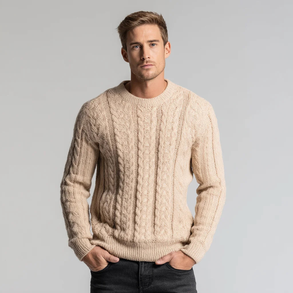 Men's Classic Cable-Knit Organic Cotton Sweater Sustainable Fashion Style Knitwear Breathable and Winter Appropriate