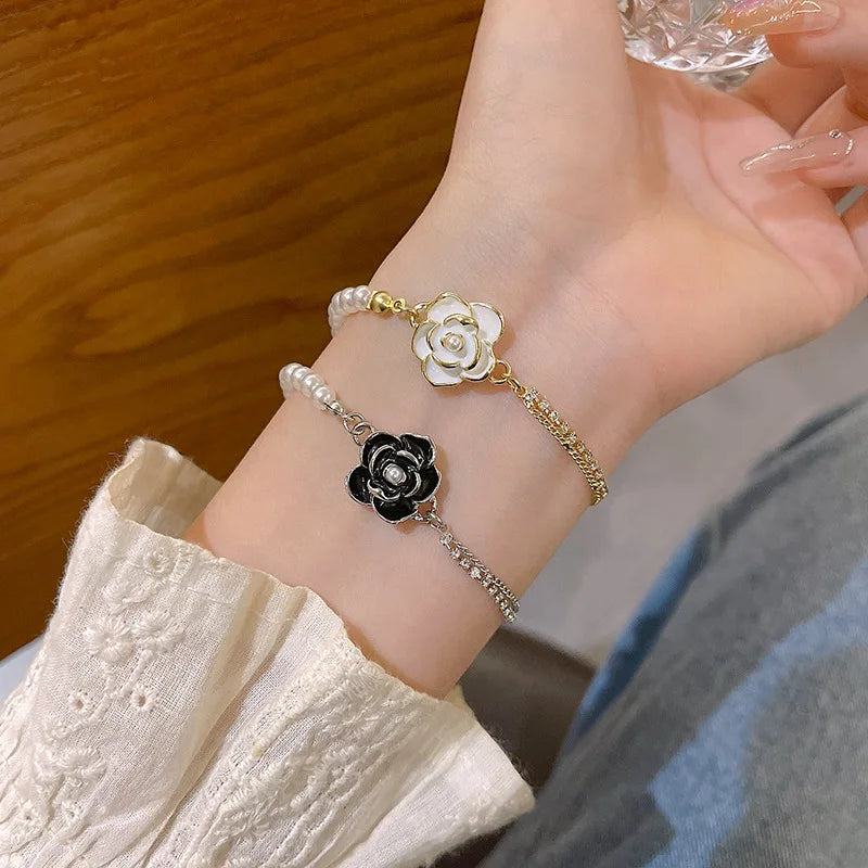 Retro New Popular Camellia Pearl Bracelet INS Style Niche Fairy Zircon Bracelet