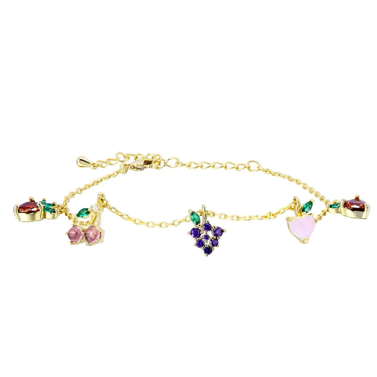 Summer Collection Custom 18K Gold-Plated Mini Fruits CZ Eco-Friendly Trendy ROHS Certified Children's Bracelet Fashion Charm