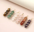 Fashion Charm Hexagonal Column Quartz Necklace Pendant Natural Stone Healing Point Bullet Crystal Gold Silver Wire Wrapped