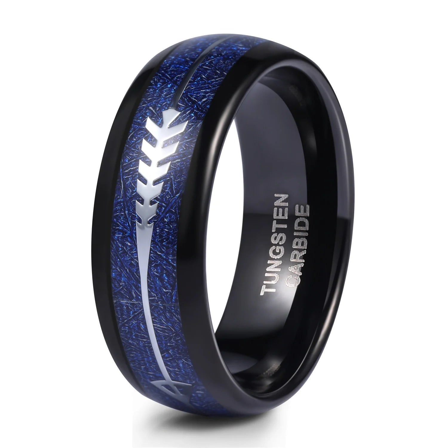 Somen 8mm Tungsten Steel Arrow Silver Plated Ring  Inlay Wedding Bands Men Meteorite Koa Wood Comfort Fit