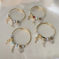 18K Gold Plated Stainless Steel Full Diamond High Heels Keys Hearts Fashion Charm Bracelets