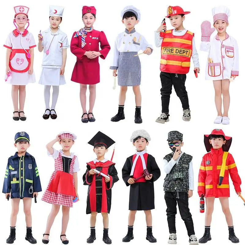 Kids Community Helper Dress up Set Doctor Nurse Chef Firefighters Pilot Role Play Career Costumes Unisex Polyester