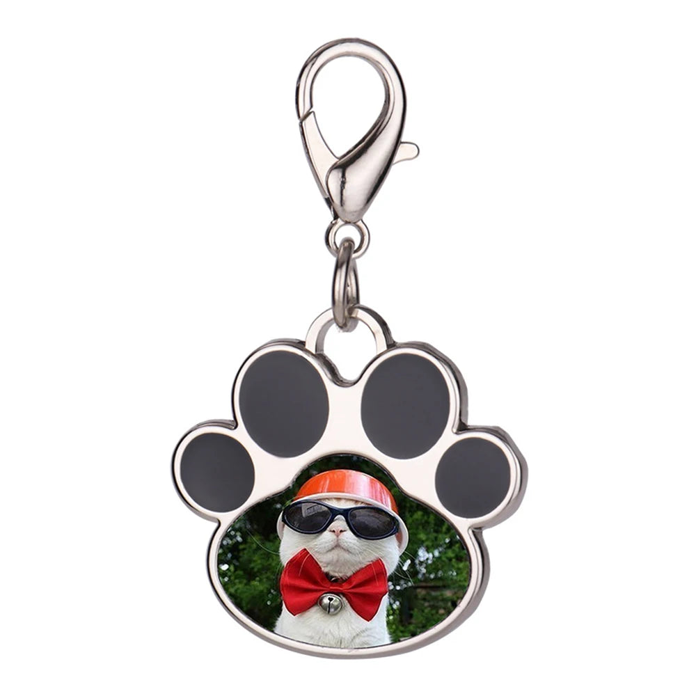 Wholesale Cat Paw Key Chain DIY Metal Custom Cat Tag Keyring Animal Charm Pendant Souvenir Blank White Sublimation Pet Tag