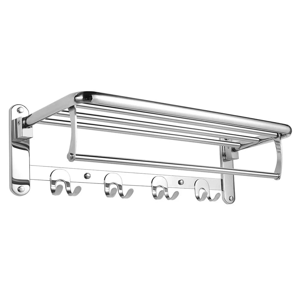 Foldable Towel Rack for Bathroom Wall Mounted with Towel Hooks and Adjustable Towel Bar304 Stainless Towel Holder Chrome