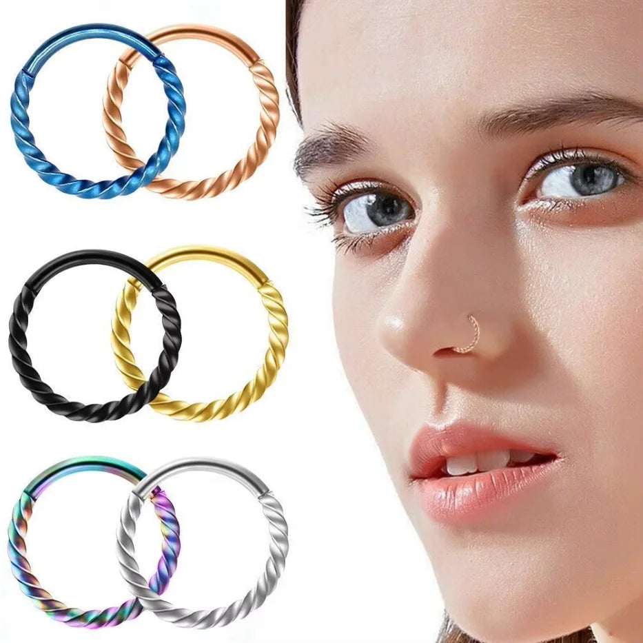 10pcs Stainless Steel Twist Hinged Clicker Nose Ring 8mm/10mm Trendy Body Piercing Jewelry Zircon Party Wedding Engagement Gift