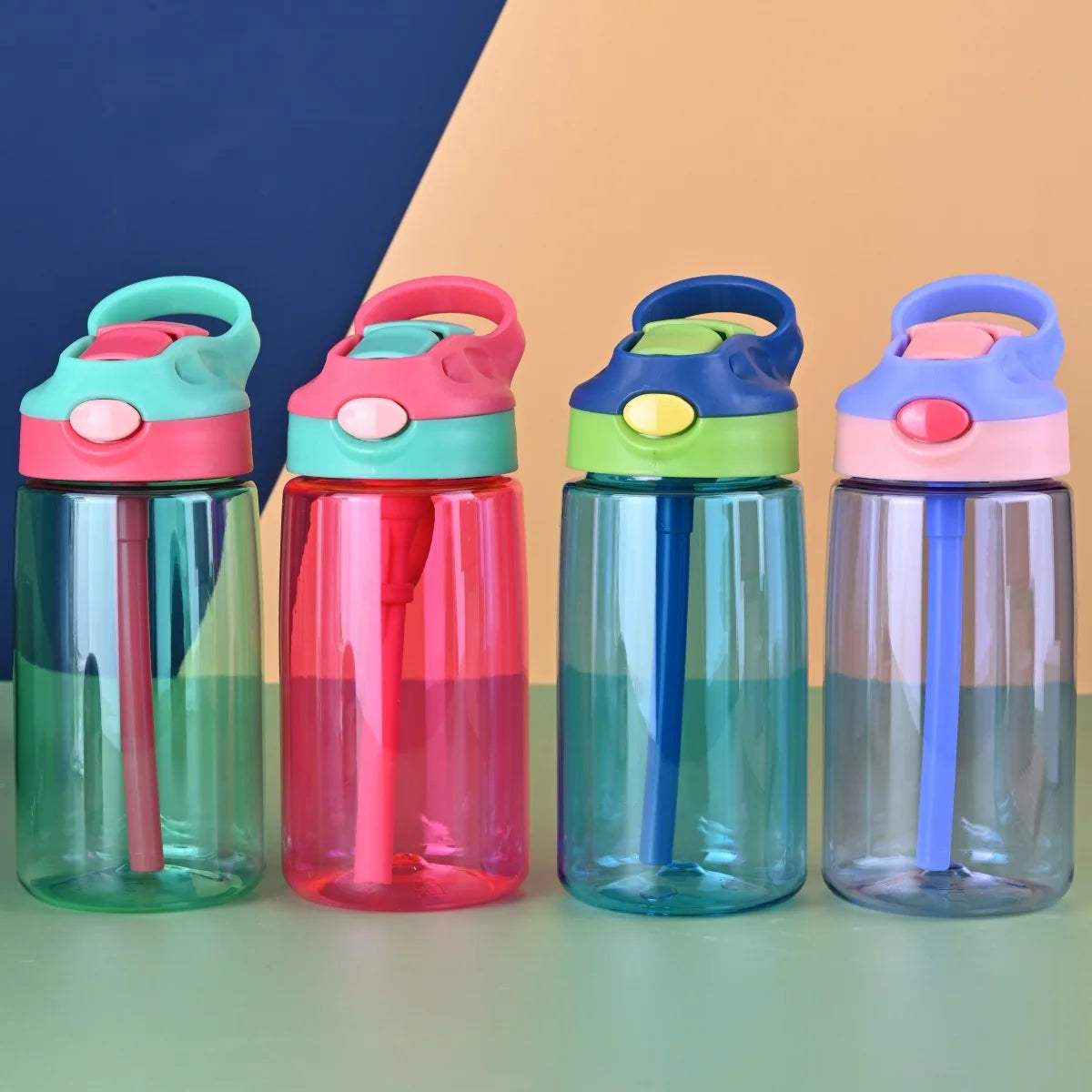 480ml/16oz BPA Free Tritan Water Bottle with Straw Plastic Drinking Kids Water Bottle for School Children