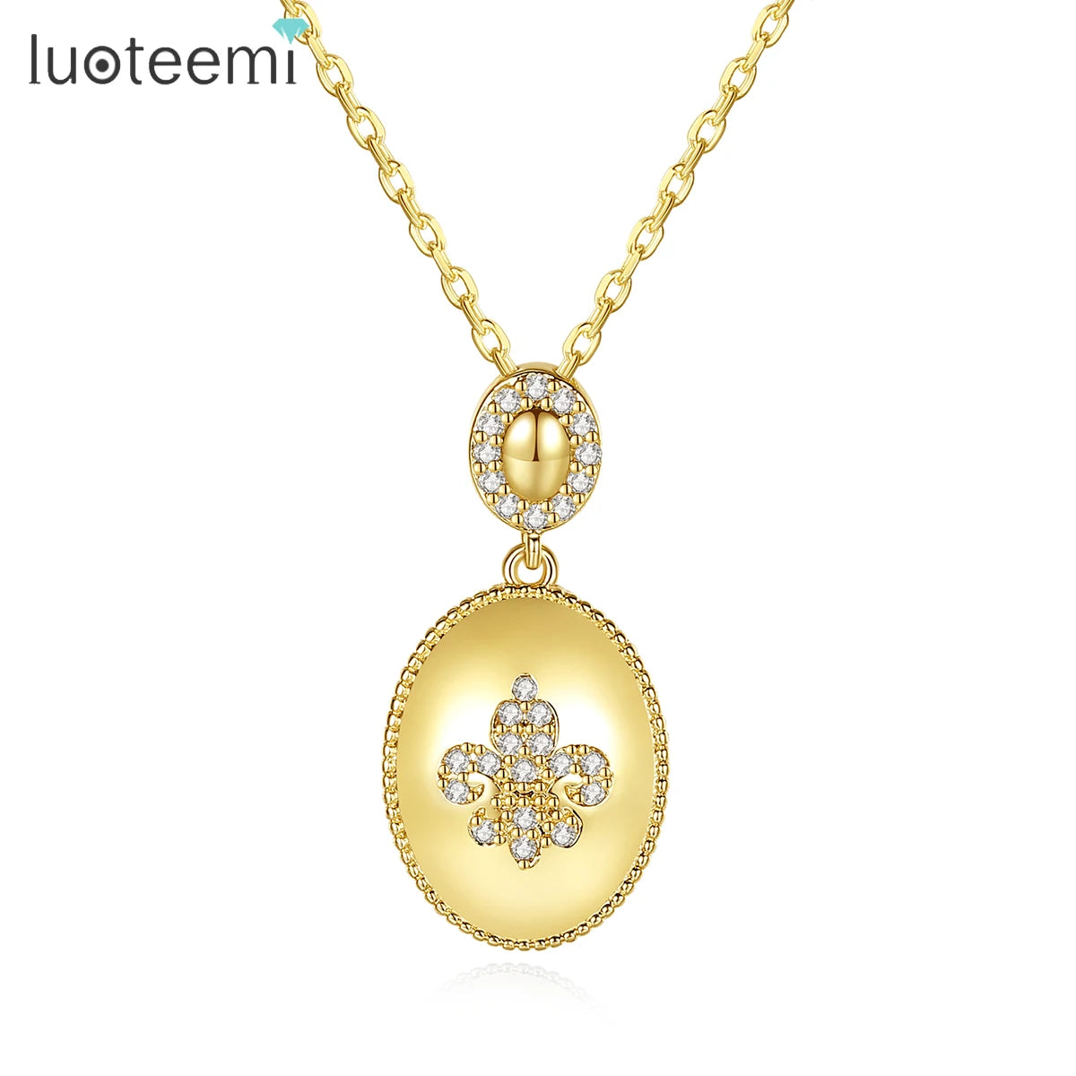 LUOTEEMI Luxury Birth Flower Necklace Gold Plated Cuic Zirconia Flower Necklaces for Ladies