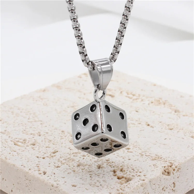 Fine Stainless Steel Geometric Dice Necklace Men Stainless Steel Star Necklace