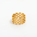 High End 18K Plain Gold Link Chain Hollow Mesh Statement Rings Stainless Steel Trendy Simple Gold Plated Jewelry