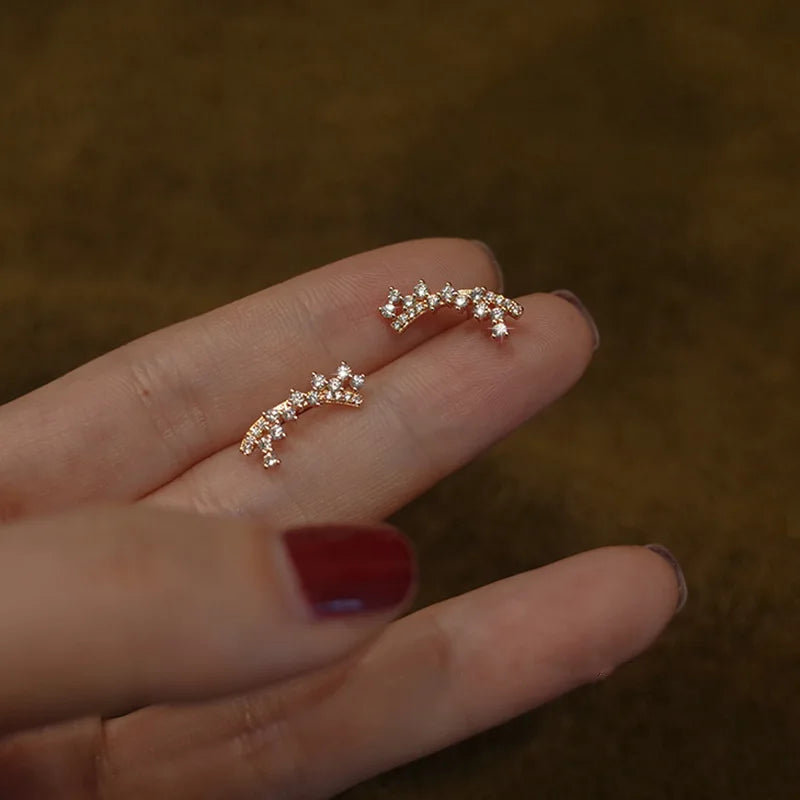 Korean INS Fashion Pure 925 Sterling Silver Shiny Zircon Star Stud Earrings for Women Girls Jewelry