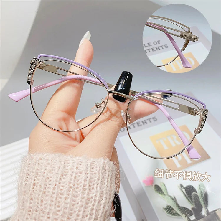 Wholesale Optical Eyeglasses Frames Metal Temple Cat Eye Optical Computer Frame Custom Logo  Blue Light Blocking Glasses Frames